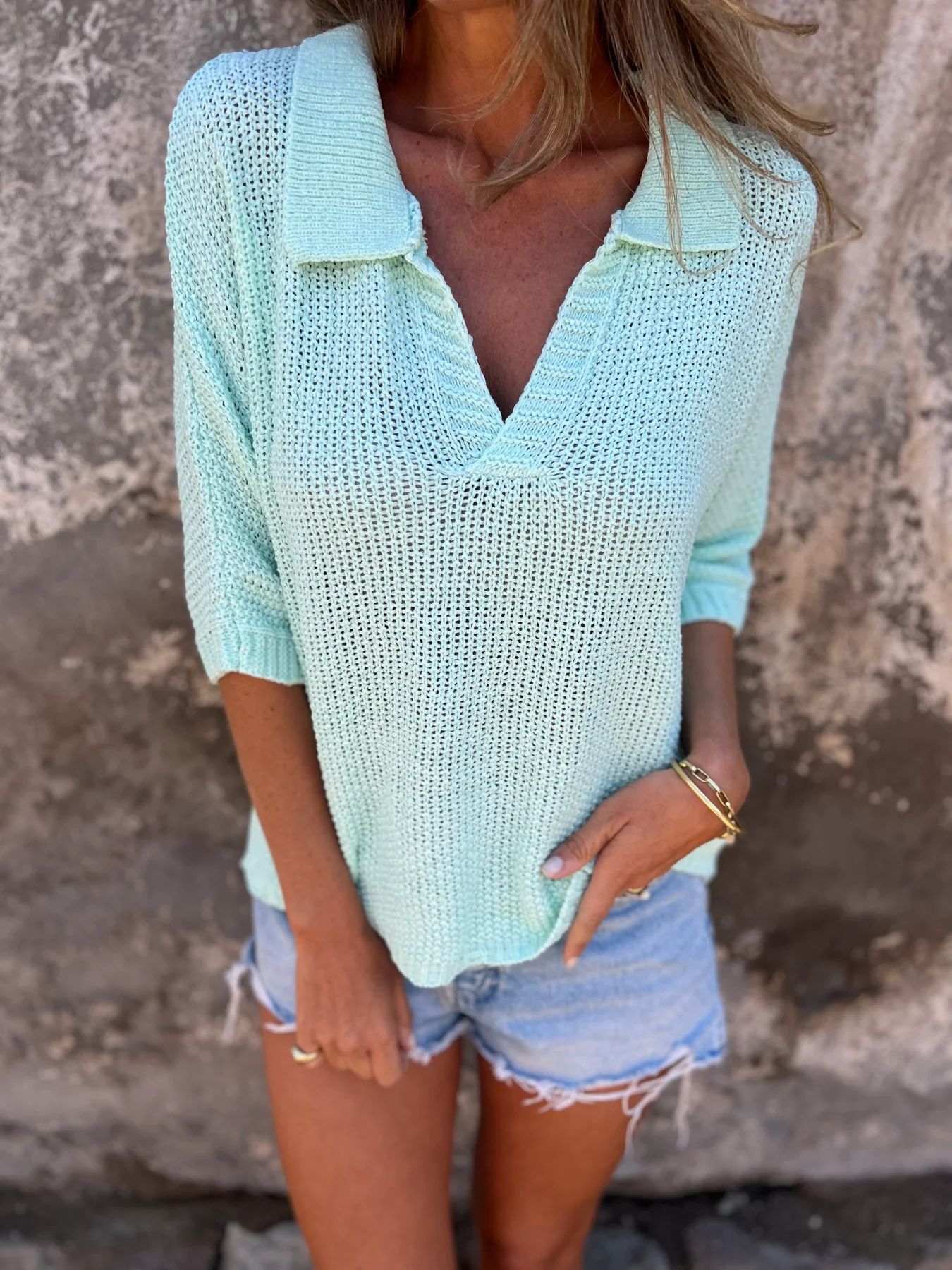 Haut Tricoté Femme à Col Revers